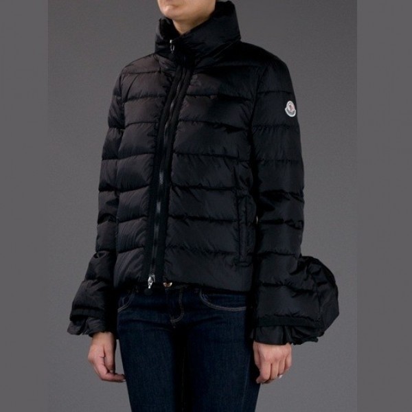 Moncler Donna Giù cappotto Fiore Hem Nero Presa M1148